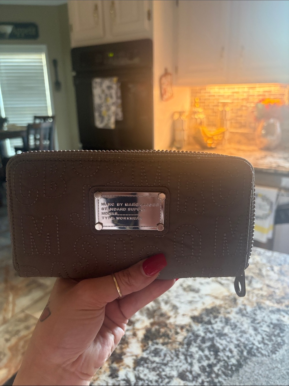 Marc by Marc Jacobs Quilted Taupe Zip Wallet with Logo Plaque - Picture 15 of 15